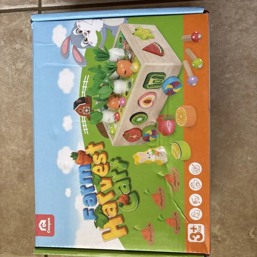 Wooden Educational Toy Farm Harvest Vegetable Fruit Sorting Shape Color Matching